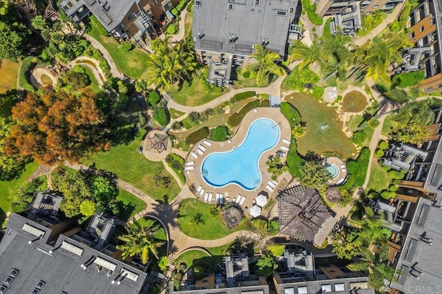 801 Kalpati Cir Unit B, Carlsbad, CA 92008 - aerial overview of property's location featuring a pool area