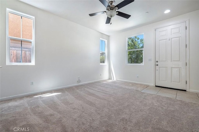 1587 N Strada Way, Clovis, CA 93619 - empty room with light colored carpet, a ceiling fan, and recessed lighting