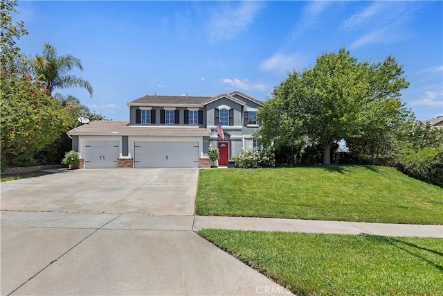 1825 Duncan Way, Corona, CA 92881 - view of front facade with driveway, a front yard, stucco siding, an attached garage, and a tile roof