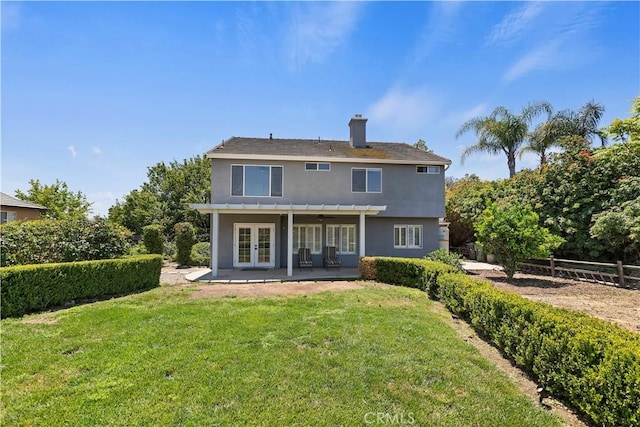 1825 Duncan Way, Corona, CA 92881 - rear view of property featuring french doors, stucco siding, a patio, and a chimney