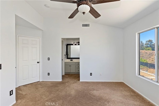 1825 Duncan Way, Corona, CA 92881 - unfurnished bedroom with carpet, baseboards, ensuite bathroom, and lofted ceiling