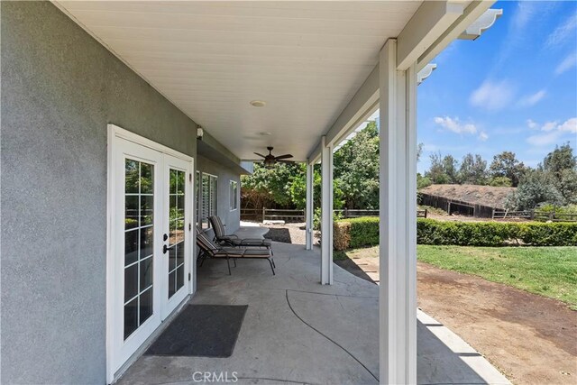 1825 Duncan Way, Corona, CA 92881 - view of patio / terrace featuring french doors and a ceiling fan