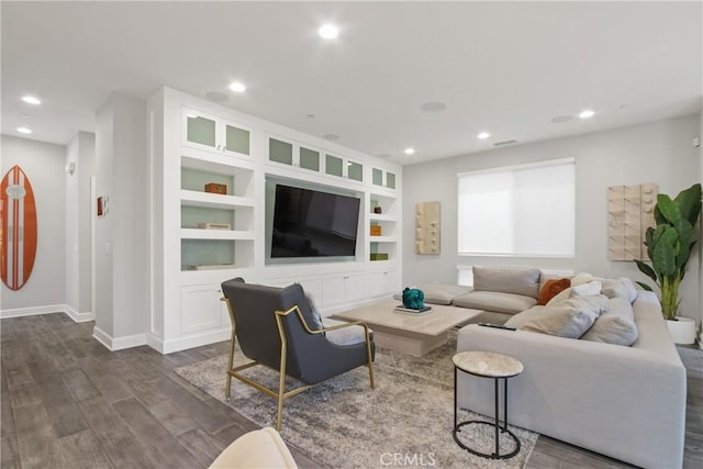 1639 Bridgewater Way, Costa Mesa, CA 92627 - living area with dark wood-style floors, baseboards, and recessed lighting