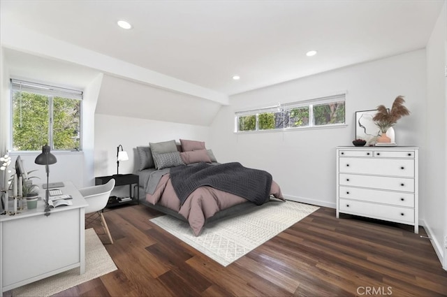 770 Libby Dr, Riverside, CA 92507 - bedroom featuring dark wood-type flooring, vaulted ceiling, recessed lighting, and baseboards