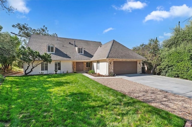 770 Libby Dr, Riverside, CA 92507 - cape cod-style house featuring an attached garage, concrete driveway, brick siding, and a front lawn