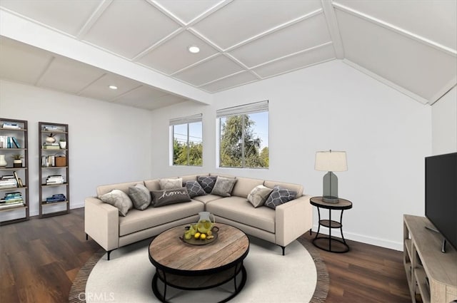 770 Libby Dr, Riverside, CA 92507 - living area featuring dark wood-type flooring, recessed lighting, baseboards, and vaulted ceiling