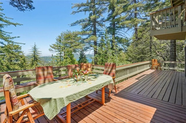 551 Raccoon Ct, Lake Arrowhead, CA 92352 - wooden deck featuring outdoor dining area