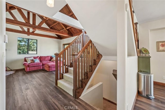 551 Raccoon Ct, Lake Arrowhead, CA 92352 - stairway with wood finished floors and baseboards