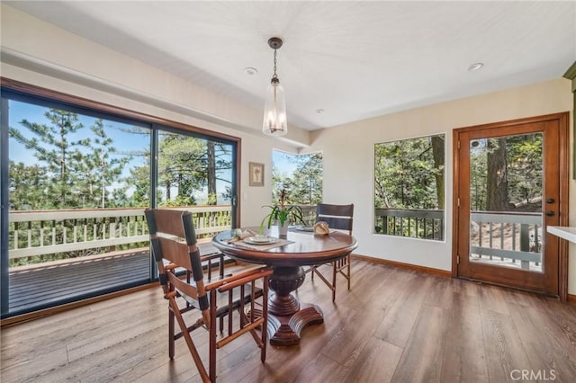 551 Raccoon Ct, Lake Arrowhead, CA 92352 - dining space featuring hardwood / wood-style flooring and baseboards