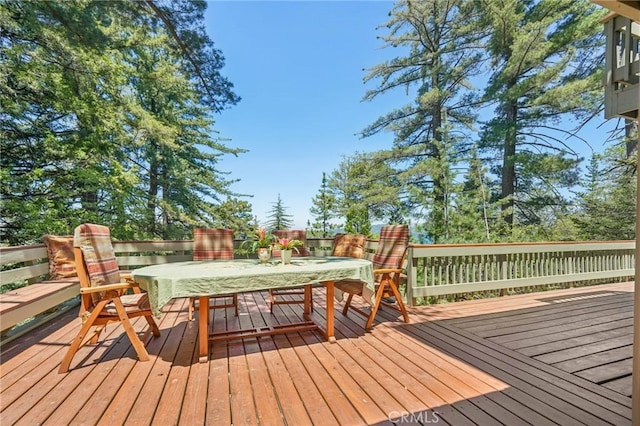 551 Raccoon Ct, Lake Arrowhead, CA 92352 - wooden terrace with outdoor dining space