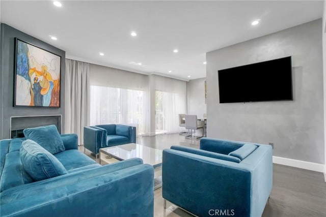 14347 Albers St Unit 207, Sherman Oaks, CA 91401 - living room with recessed lighting, baseboards, and wood finished floors