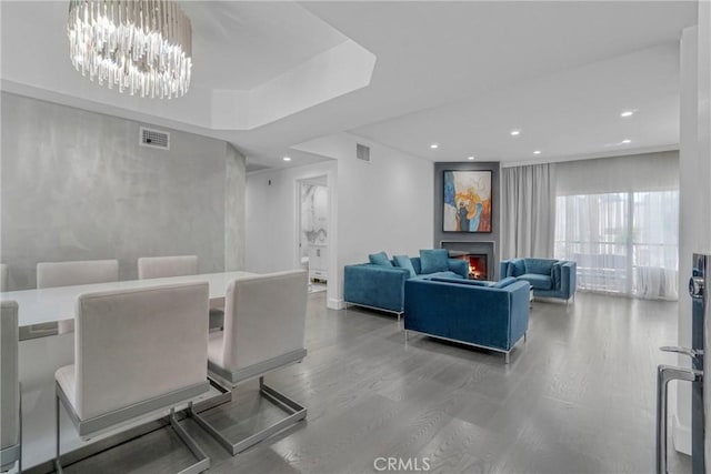 14347 Albers St Unit 207, Sherman Oaks, CA 91401 - dining room with wood finished floors, recessed lighting, and a chandelier