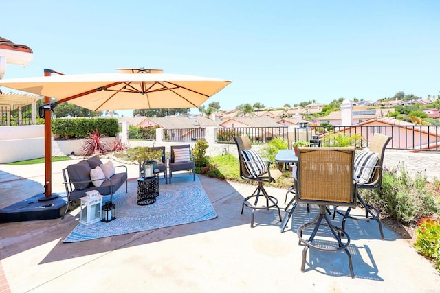 13356 Corte De Chucena, San Diego, CA 92128 - fenced backyard with a patio area, outdoor dining space, and a residential view