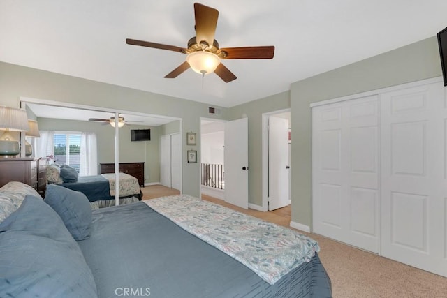 167 Camino Leon, Camarillo, CA 93012 - bedroom featuring light carpet, a ceiling fan, and baseboards
