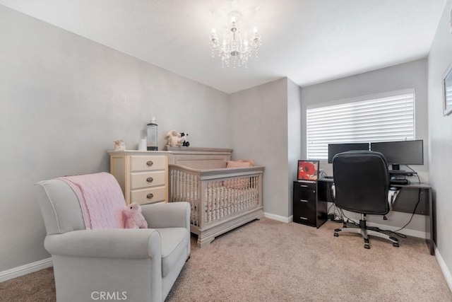 167 Camino Leon, Camarillo, CA 93012 - carpeted bedroom featuring a chandelier, baseboards, a desk, and a crib