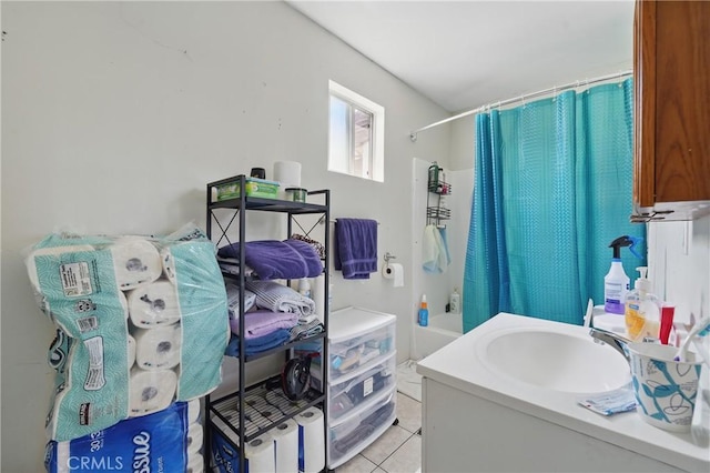 14276 Aztec St, Sylmar, CA 91342 - full bathroom with tile patterned floors, vanity, and shower / bathtub combination with curtain