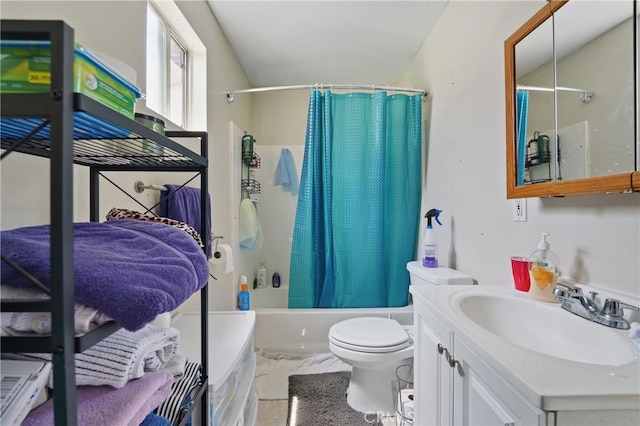 14276 Aztec St, Sylmar, CA 91342 - full bathroom featuring toilet, shower / bath combo, vanity, and tile patterned flooring