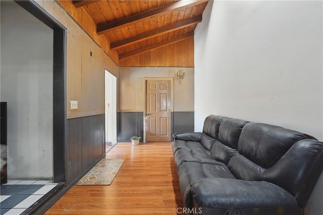 14276 Aztec St, Sylmar, CA 91342 - living area featuring wooden ceiling, light wood finished floors, and wooden walls
