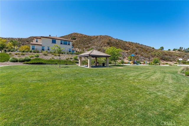 19613 Edmonds Pl, Saugus, CA 91350 - view of grassy yard with a gazebo and a mountain view