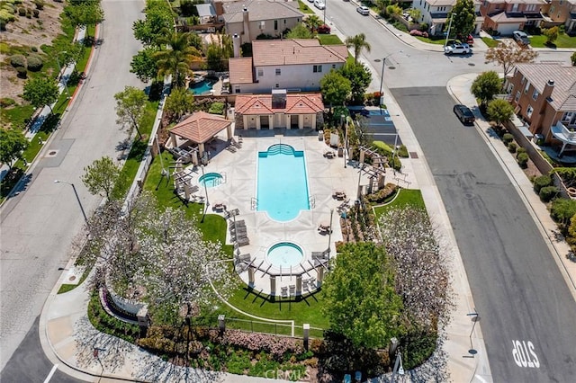 19613 Edmonds Pl, Saugus, CA 91350 - aerial perspective of suburban area featuring a pool