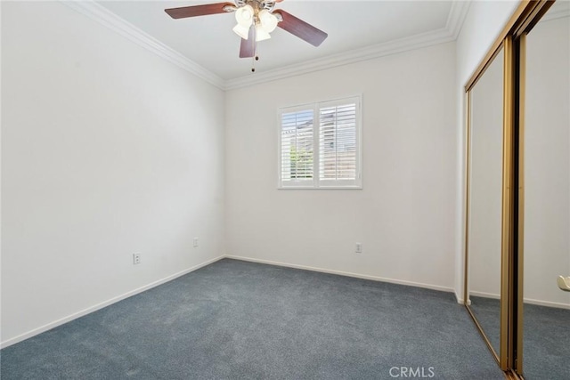 19613 Edmonds Pl, Saugus, CA 91350 - unfurnished bedroom with crown molding, carpet, a closet, and a ceiling fan