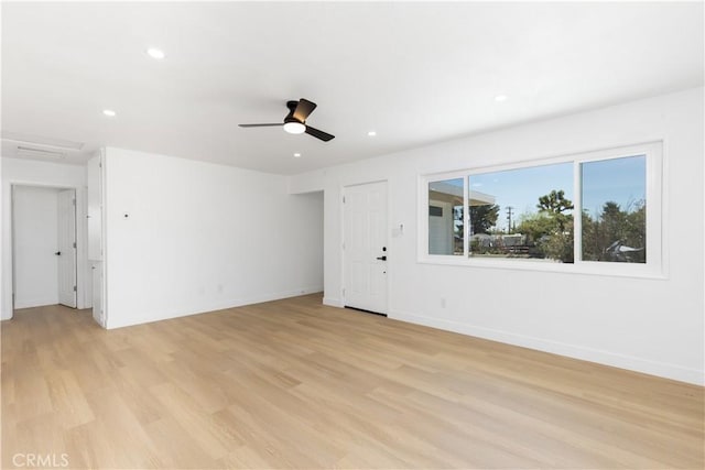 55650 Navajo Trl, Yucca Valley, CA 92284 - unfurnished room featuring light wood finished floors, recessed lighting, baseboards, ceiling fan, and attic access
