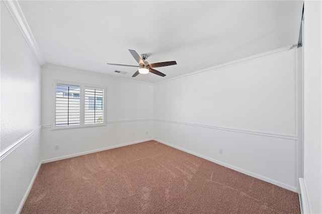 29083 Bent Tree Dr, Murrieta, CA 92563 - empty room featuring carpet, crown molding, a ceiling fan, and baseboards