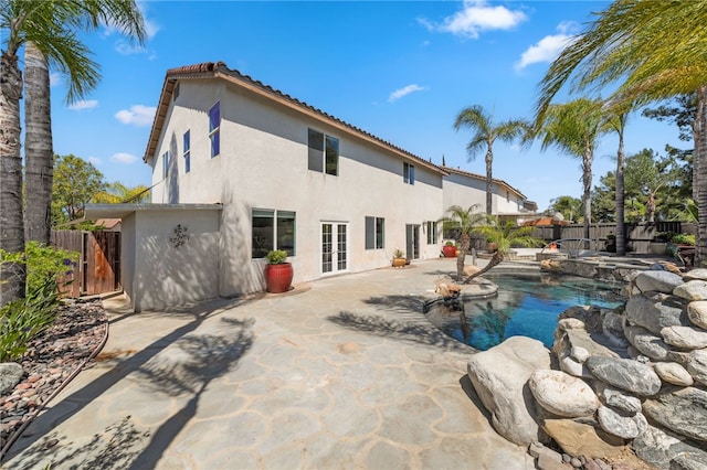 29083 Bent Tree Dr, Murrieta, CA 92563 - view of swimming pool with a fenced backyard, a patio area, french doors, and a pool with connected hot tub