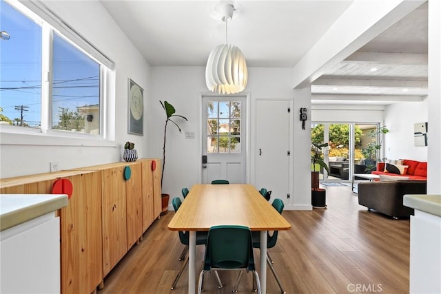 1156 W 26th St, San Pedro, CA 90731 - dining room with light wood finished floors, beam ceiling, and recessed lighting
