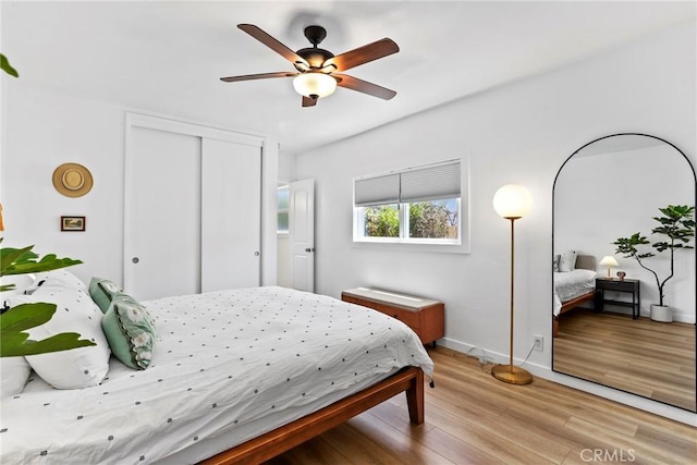 1156 W 26th St, San Pedro, CA 90731 - bedroom with light wood-type flooring, a closet, and ceiling fan