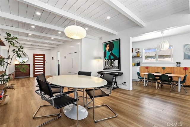 1156 W 26th St, San Pedro, CA 90731 - dining room featuring wood finished floors, recessed lighting, and a wooden ceiling with exposed beams