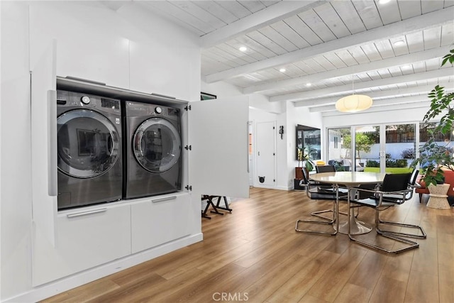 1156 W 26th St, San Pedro, CA 90731 - laundry room with separate washer and dryer, wood finished floors, and wooden ceiling