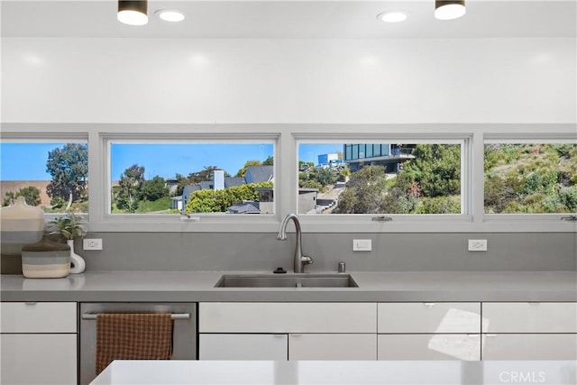 901 Summit Dr, Laguna Beach, CA 92651 - kitchen with a sink, stainless steel dishwasher, white cabinetry, light countertops, and modern cabinets