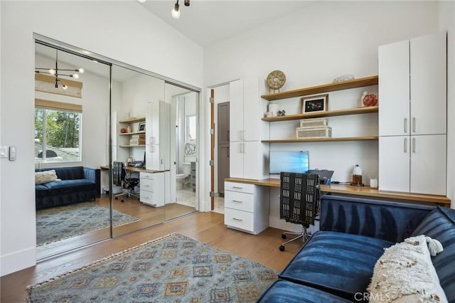 1926 Ruhland Ave Unit B, Redondo Beach, CA 90278 - home office with built in desk, wood finished floors, and vaulted ceiling