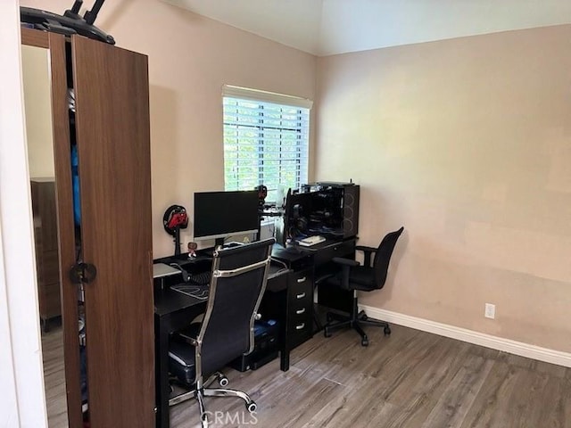 2249 Montrose Ave Unit 7, Montrose, CA 91020 - office featuring wood finished floors, baseboards, and lofted ceiling