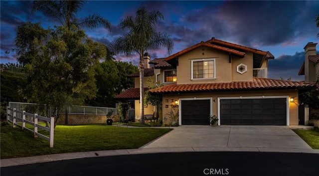 31291 Via Fajita, San Juan Capistrano, CA 92675 - mediterranean / spanish home featuring a tiled roof, concrete driveway, stucco siding, an attached garage, and a chimney