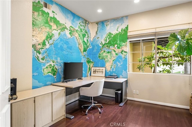 31291 Via Fajita, San Juan Capistrano, CA 92675 - office space with dark wood-style floors, recessed lighting, baseboards, and wallpapered walls