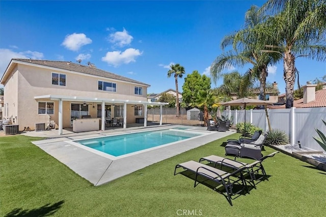 26273 Palm Tree Ln, Murrieta, CA 92563 - view of swimming pool featuring central AC unit and a patio