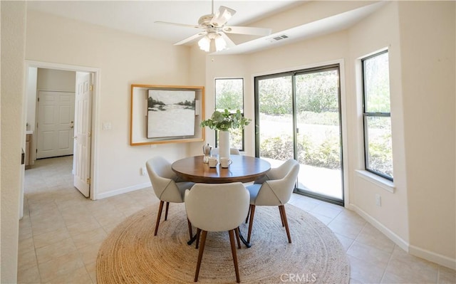 570 Jenny Pl, Arroyo Grande, CA 93420 - dining space with plenty of natural light, light tile patterned flooring, ceiling fan, and baseboards