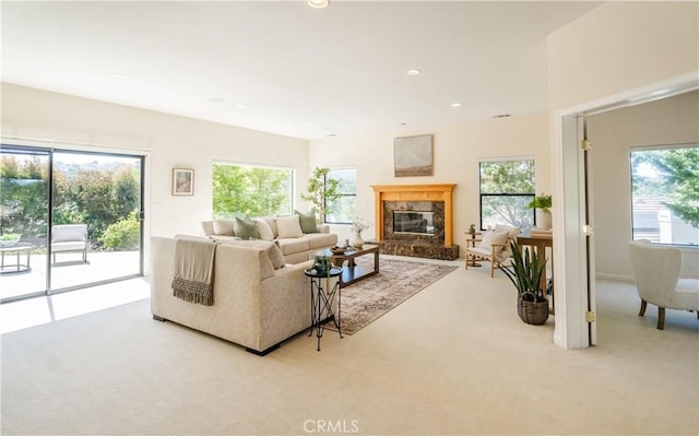 570 Jenny Pl, Arroyo Grande, CA 93420 - living area featuring light carpet, a fireplace, and recessed lighting