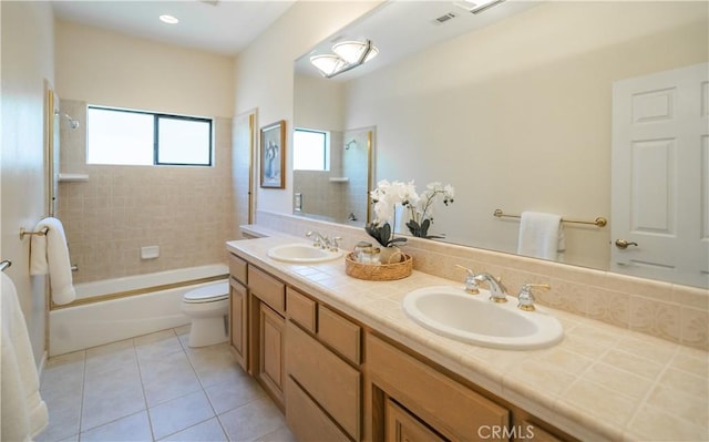 570 Jenny Pl, Arroyo Grande, CA 93420 - full bathroom with double vanity, toilet, shower / bath combination, and tile patterned floors