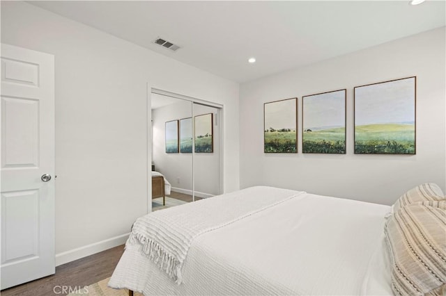 5834 Satsuma Ave, North Hollywood, CA 91601 - bedroom with wood finished floors, baseboards, recessed lighting, and a closet