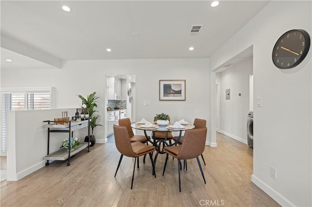 5834 Satsuma Ave, North Hollywood, CA 91601 - dining area with light wood finished floors, recessed lighting, washer / clothes dryer, and baseboards