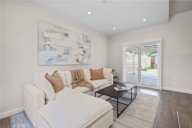 5834 Satsuma Ave, North Hollywood, CA 91601 - living area with baseboards, wood finished floors, and recessed lighting