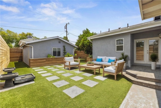 5834 Satsuma Ave, North Hollywood, CA 91601 - view of yard featuring an outdoor hangout area, french doors, and a patio area