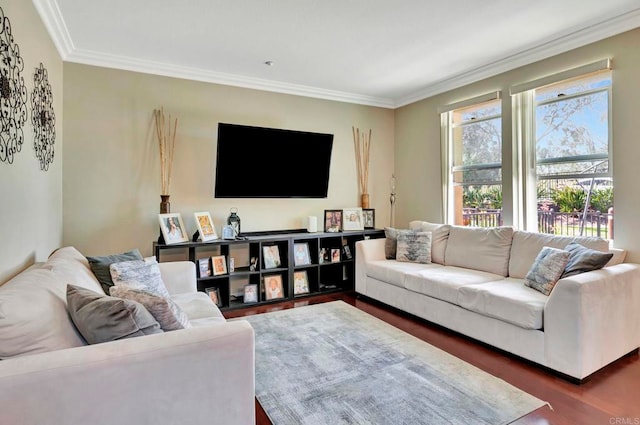 4300 Newton Ave Unit 110, San Diego, CA 92113 - living room featuring dark wood-style floors and ornamental molding