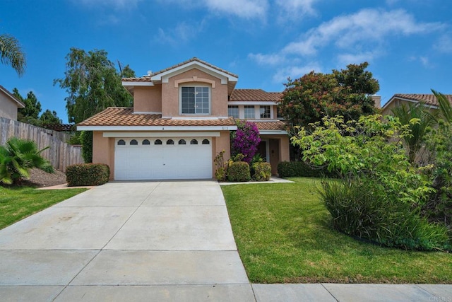 513 Shadow Tree Dr, Oceanside, CA 92058 - view of front of property with stucco siding, a tiled roof, concrete driveway, and an attached garage