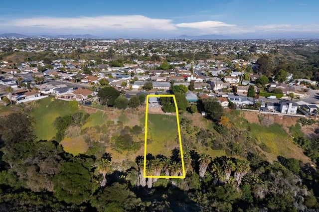 4158 Seri St, San Diego, CA 92117 - aerial view of property's location with property parcel outlined, mountains, and nearby suburban area