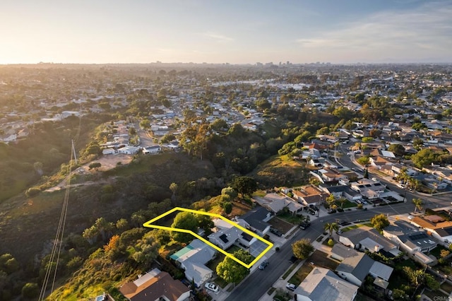 4158 Seri St, San Diego, CA 92117 - aerial view at dusk of a residential view and property parcel outlined