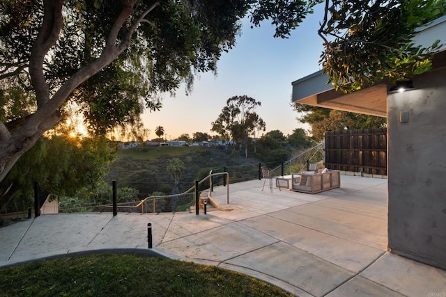 4158 Seri St, San Diego, CA 92117 - patio terrace at dusk with a patio area and outdoor lounge area